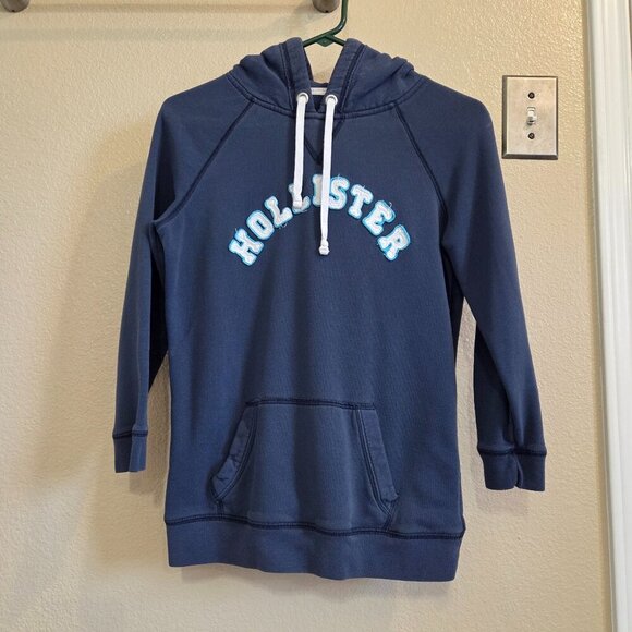 Hollister Tops - Vintage Y2k Hollister Women Blue Embroidered Logo 3/4 Sleeve Hoodie size Large